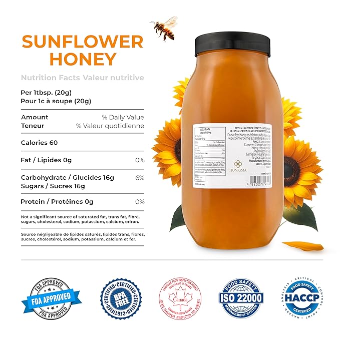 HONIGMA® Marma Sunflower Honey | Authentic Raw Honey from Ukraine | 100% Pure, Unpasteurized & Fully Crystallized | 1000g/35.2oz | Naturally Solid Texture | Pack of 1