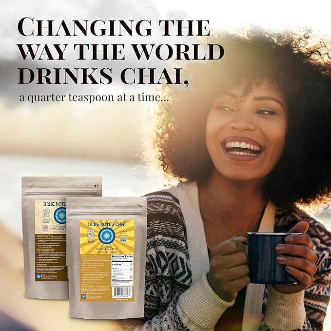 Blue Lotus Chai ??Organic Rooibos Masala Chai - Makes 265 Cups ??Caffeine-Free, No Steeping, No Gluten - 8 Ounce Masala Chai Powder with Organic Spices ??Authentic Indian Tea