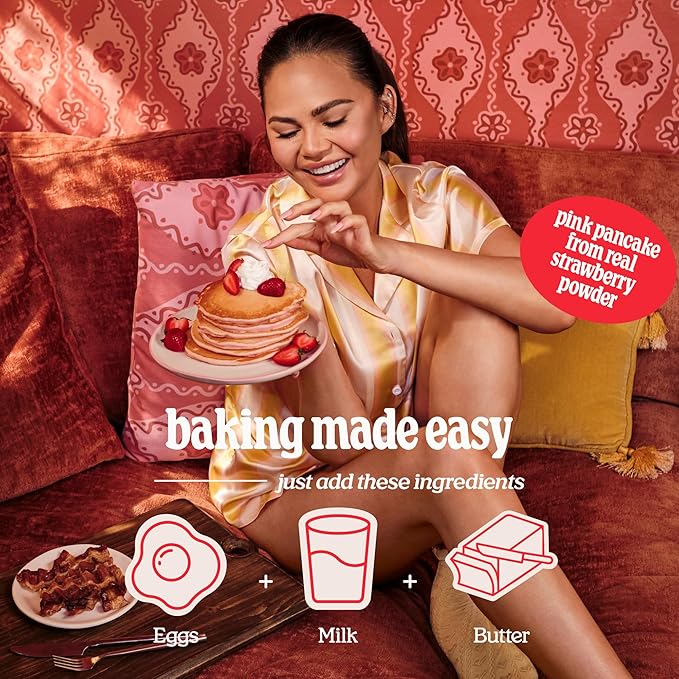 Strawberry Mochi Pancake & Waffle Mix by Cravings by Chrissy Teigen ??3 Pack Mochi Pancake Mix Gluten Free with Real Strawberries ??Pink Pancake Mix, Mochi Foods Waffle Mix, Non-GMO, Kosher