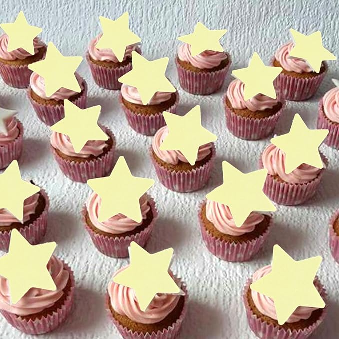 60 Pack Edible Star Cupcake Topper Twinkle Little Star Cupcake Picks Water Paper Little Star Theme Cupcake Decorations for Wedding Engagement Bridal Shower Birthday Party Supplies Yellow 2