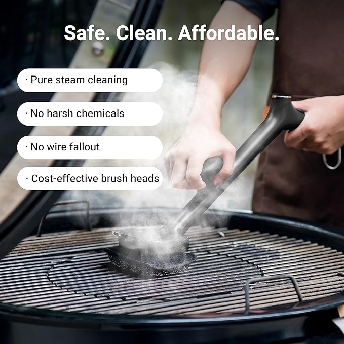 BBQ Grill Brush Bristle Free - 17" Safe Steam Grill Cleaner Brush with Scraper and 3 Brush Heads for Porcelain/Gas/Charcoal Grill Outdoor Grill Barbecue Cleaner