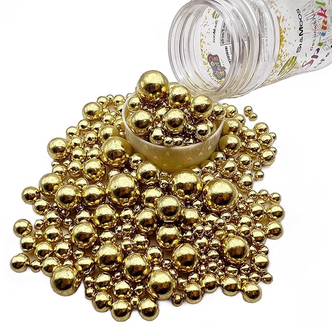 SE Si&Moos Gold Edible Pearls Gold Pearl Sprinkles for Cake Decorating Edible Cake Sugar Pearls Halloween Christmas Cookie Decorations Edible Cake Decorations for Cakes,Cupcakes Toppers 3.35 OZ