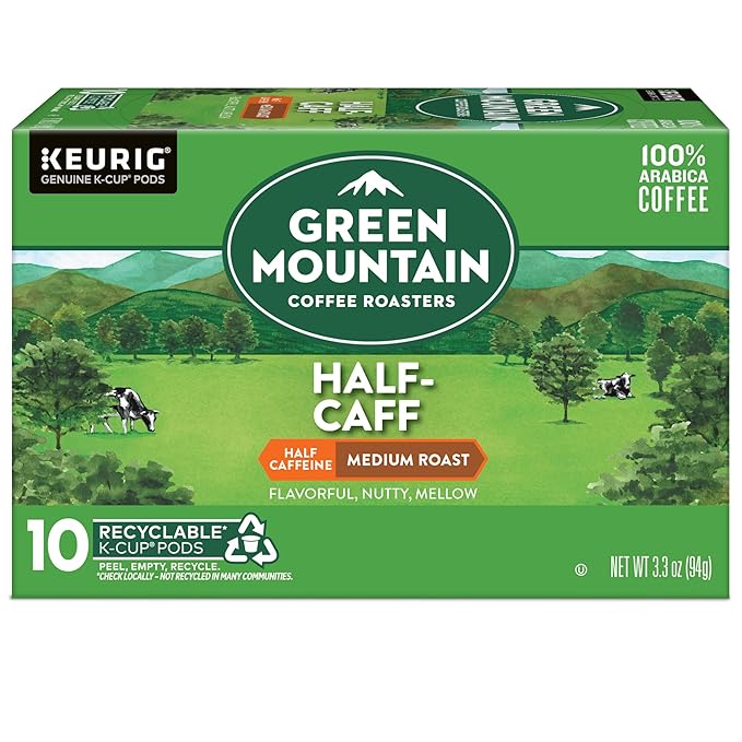 Green Mountain Coffee Roasters Half Caff, Keurig Single Serve K-Cup Pods, Medium Roast Coffee, 60 Count, (6 Packs of 10)