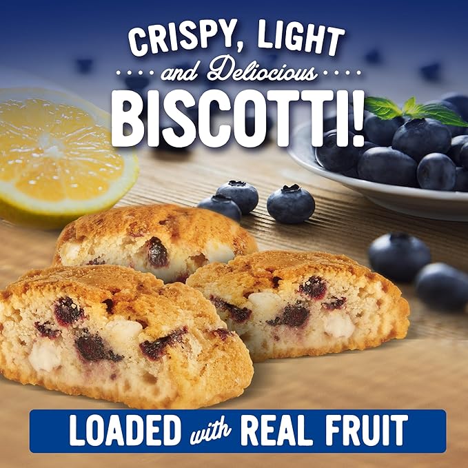 Cooper Street Twice Baked Lemon Blueberry Biscotti Cookies - Light and Crispy Coffee Cookie Bites - Traditional Low Calorie Italian Snacks for Adults & Kids - Kosher, Dairy, Peanut & Soy Free - 5oz