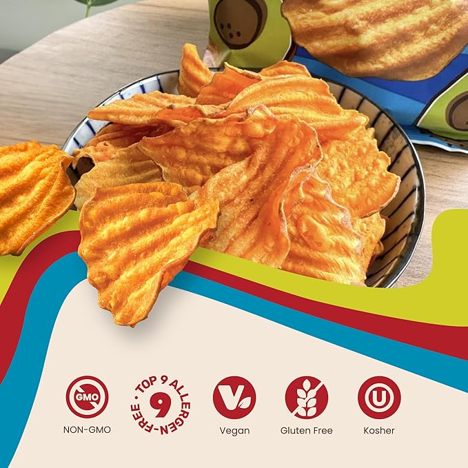 Jackson???Wavy Sweet Potato Kettle Chips - with Sea Salt made with Premium Avocado Oil (5 oz, Pack of 7) - Allergen-friendly, Gluten Free, Peanut Free, Vegan, Paleo Friendly - Shark Tank Product