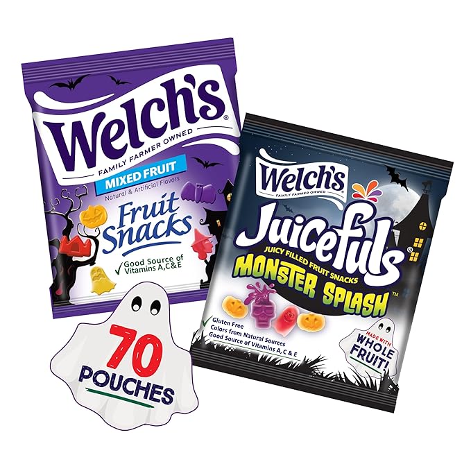 Welch?™s Fruit Snacks Mixed Fruit Halloween & Juicefuls Monster Splash Variety Pack, Great for Trick or Treating, 0.5oz (Pack of 70ct)
