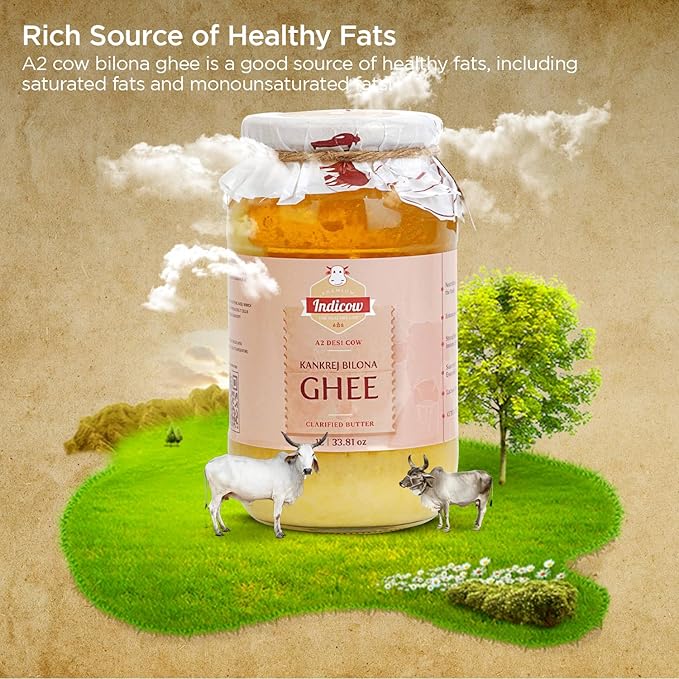 Indicow A2 Desi Cow Ghee, Clarified Butter | Grass Fed Cows | (500ml (16.91oz), A2 Kankrej Cow Ghee) | Keto and Paleo Friendly| a2 ghee organic grass fed