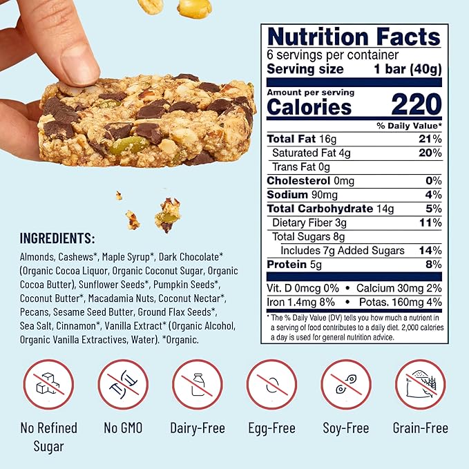 The YES Bar ??Dark Chocolate Chip ??Plant Based Protein, Decadent Snack Bar ??Vegan, Paleo, Gluten Free, Dairy Free, Low Sugar, Healthy Snack, Breakfast, Low Carb, Keto Friendly (Pack of 6)