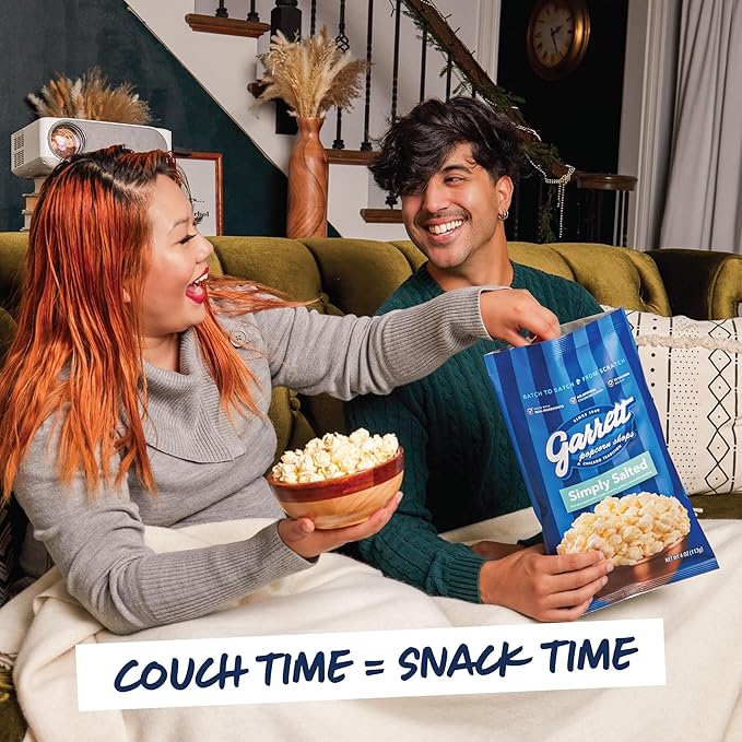Garrett Popcorn Simply Salted, 4.0oz, 4 Bags, Light Salty Snack, Vegan, Gluten Free, Only 3 Ingredients, Popped Popcorn Bags