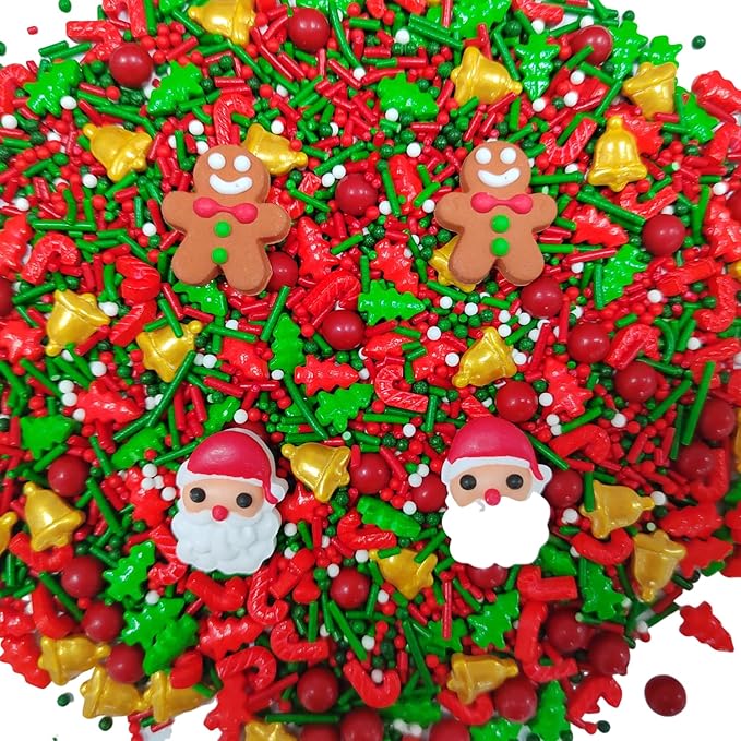Christmas Santa Claus Sprinkles for Cake Decorating Gingerbread Man Sprinkles Red Green Sugar Sprinkle for Cake Decorations Cupcake Toppers Baking Cookie Decorating Ice Cream Celebrations