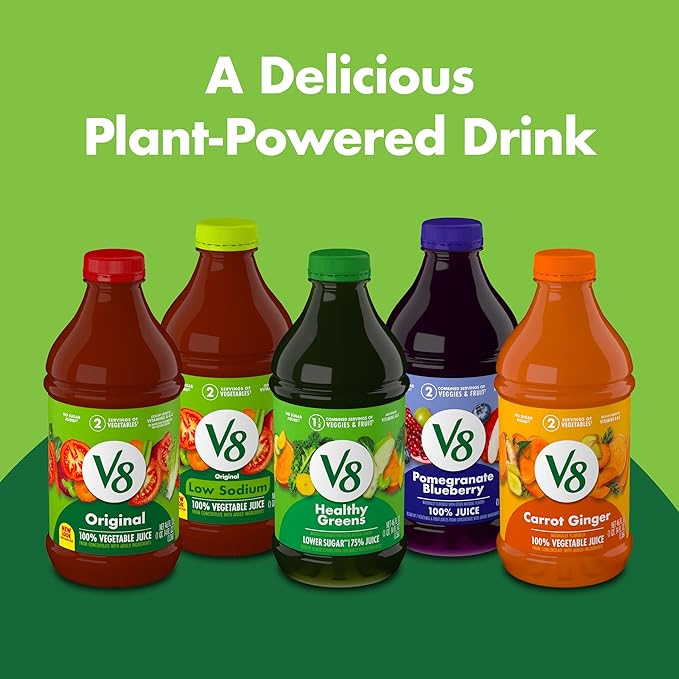 V8 Spicy Hot 100% Vegetable Juice, Vegetable Blend with Tomato Juice, 64 Ounce Bottle (Pack of 2)