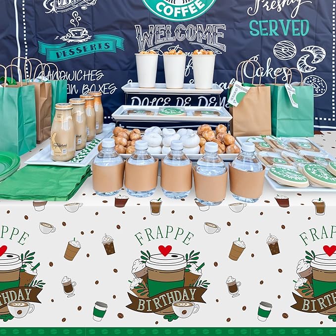 Frappe Coffee Party Tablecloths - 3Pcs Frappe Birthday Table Covers, Coffee Themed Party Decorations Plastic Disposable Rectangular Table Cloth Decor for Birthday Afternoon Tea