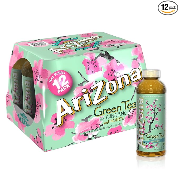 Arizona Green Tea with Ginseng and Honey - 16 Fl Oz (Pack of 12)