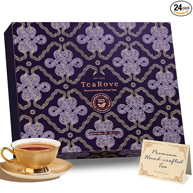 TeaRove Tea Sampler Gift Box - The Road Ahead Collection, Chinese Whole-Leaf Tea Assortment Variety Pack, Black, Oolong, Jasmine Green & Herbal Teas, Hot or Iced, Self Care Gifts for Teas Lovers