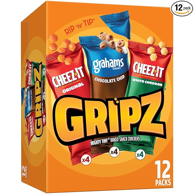 Gripz Mini Baked Snack Crackers, Sweet and Salty Snacks, Variety Pack, 11oz Box (12 Pouches)
