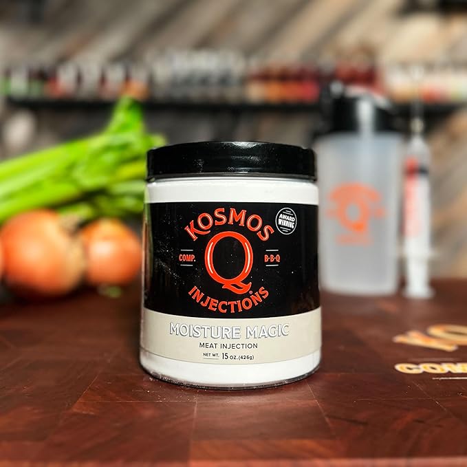 Kosmos Q Moisture Magic BBQ Injection, Phosphate Meat Marinade for Chicken, Pork, Brisket, Fish & More, BBQ Competition Injection Blend to Maximize Juiciness, Flavor & Moisture, Gluten Free, 16 Oz Jar
