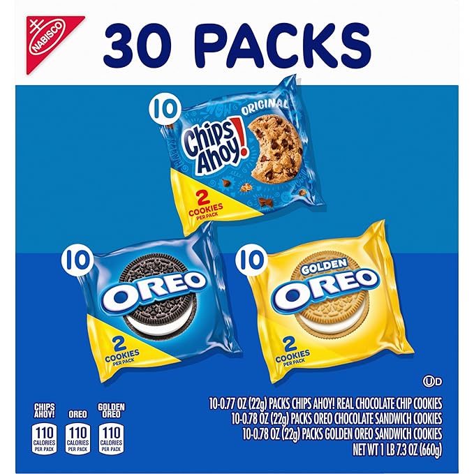 Nabisco Sweet Treats Cookie Variety Pack OREO, OREO Golden & CHIPS AHOY!, 30 Snack Packs (2 Cookies Per Pack) (Pack of 2)