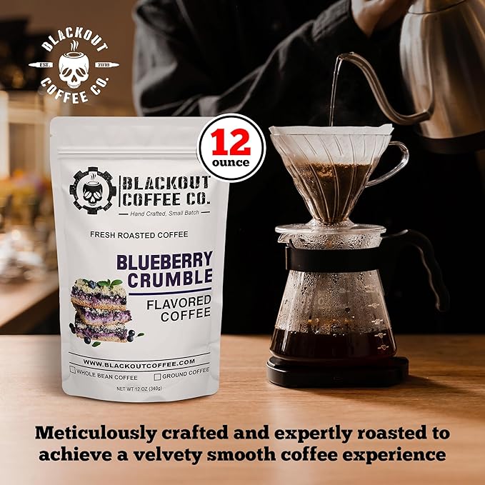 Blackout Coffee Blueberry Crumble Flavored Ground Coffee ??Medium Roast, Smooth Taste, Guilt-Free Indulgence ??Freshly Roasted 12oz Bag, American Made