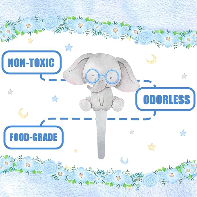 40 Pcs Blue Elephant Cupcake Toppers - Cute Party Decorations and Baby Shower Cake Decor - Perfect for Blue Elephant Birthday Cupcake Toppers, Baby Shower, and Boy Party