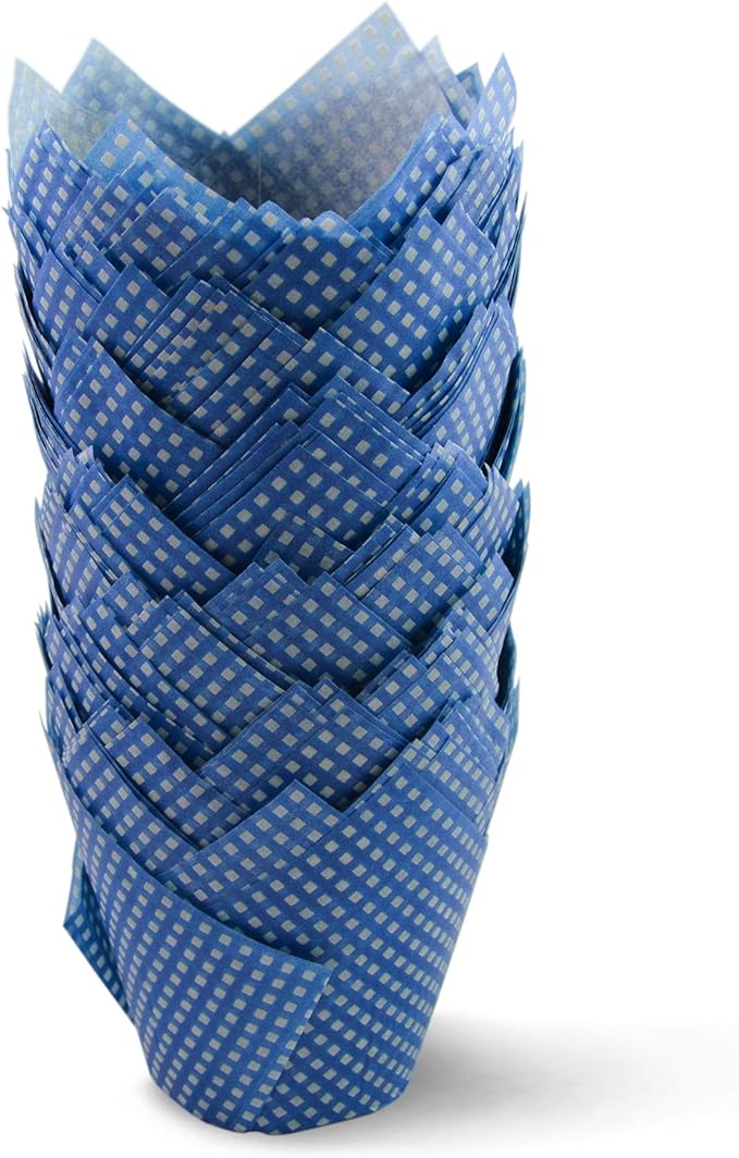 SimpleGood Blue Check Medium Size Tulip Baking Cups Cupcake Liners Muffin Liners Greaseproof Paper 100