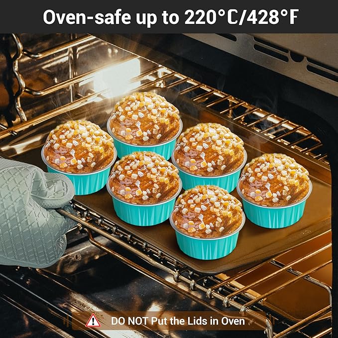 EUSOAR Aluminum Baking Cups with Lids, 30pcs 5oz Disposable Aluminum Foil Ramekins Cupcake Baking Cups Containers Wrappers Dessert Cups with Lids, Mini Aluminum Cheesecake Pan Creme Brulee Ramekins
