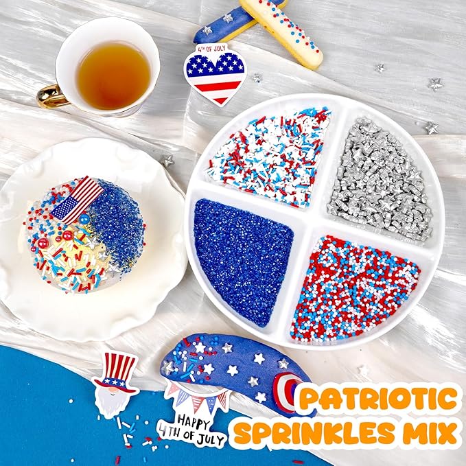 4th of July Sprinkles, Patriotic Sprinkle, Red White and Blue Sprinkles for Cupcakes Cake Decorating, Silver Star Mix, 160g/5.64oz, Cake Decorations, Baking Ice Cream Toppings