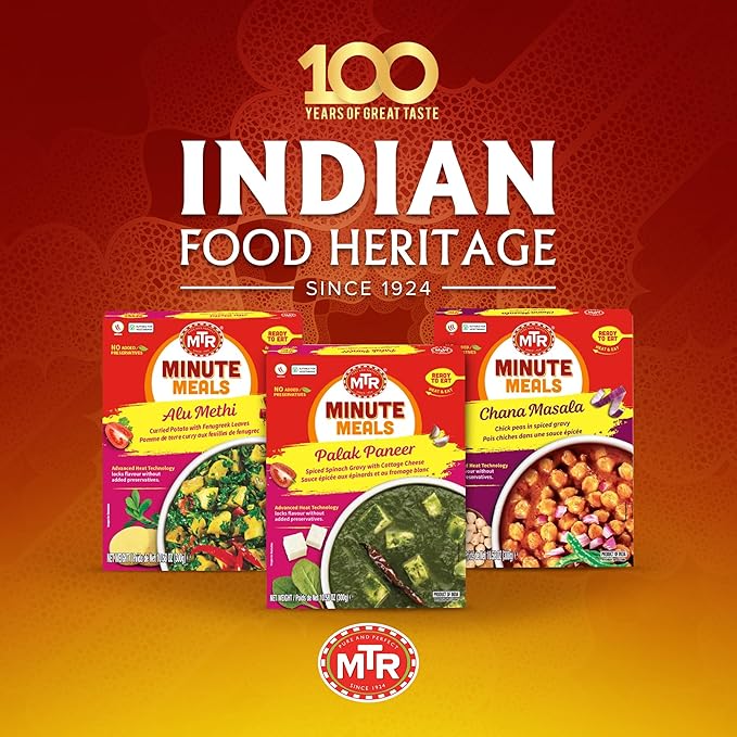 MTR - Minute Meals: Palak Paneer - Spiced Spinach Gravy with Cottage Cheese - Tasty Indian Meal with No Added Preservatives - A Quick Meal Suitable for Vegetarians, Ready in Minutes! (Pack of 6)