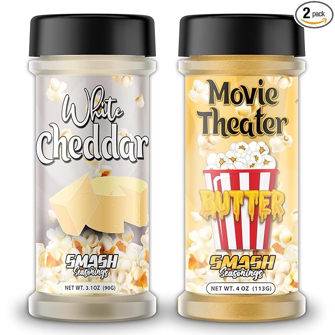 White Cheddar & Movie Theater Butter Popcorn Seasoning Shaker ??2 Pack Double Flavor Blend with Rich Butter & Sharp Cheese ??Sprinkle for Popcorn, Fries, Pasta, Chips, Veggies, Snacks, Gatherings