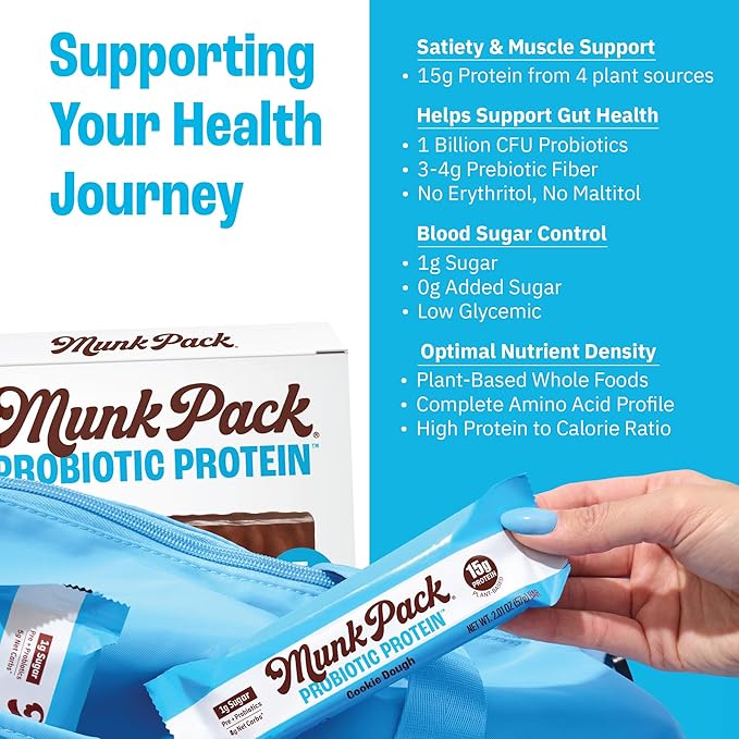 Munk Pack 15g Probiotic Keto Protein Bars - Low Sugar, High Protein -1g Sugar, 4g Net Carbs. Vegan + Plant Based Gut Health. Low Carb Healthy Snack Bar. Cookie Dough- 12 Count