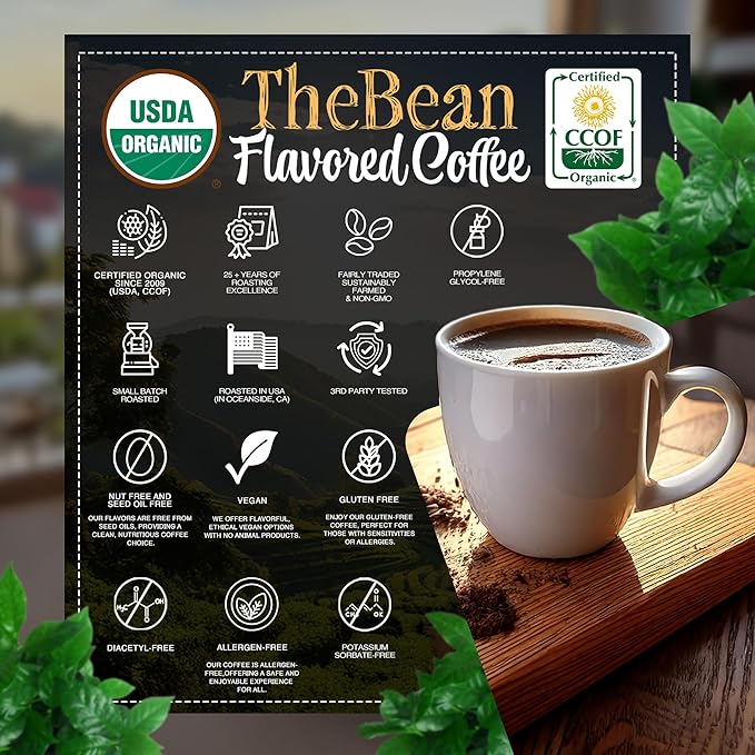 The Bean Organic Coffee Company Water Processed DECAF Caramel, Medium Roast, Whole Bean Coffee, 5-Pound Bag