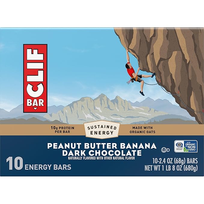CLIF BAR - Peanut Butter Banana with Dark Chocolate Flavor - Made with Organic Oats - Energy Bars - Non-GMO - Plant Based Protein Bars (10 Pack)
