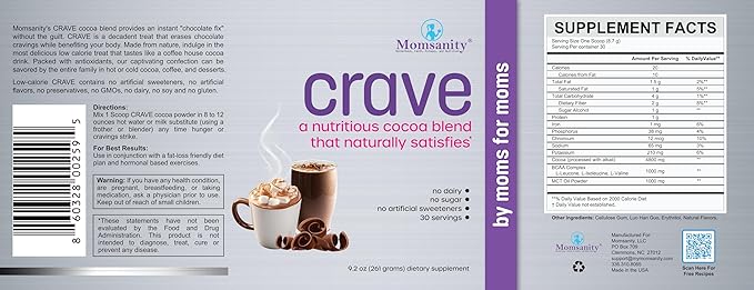 CRAVE Low Calorie, Low Carb Chocolate Powder to Satisfy Cravings Naturally + Delicious Recipe Guide PDF