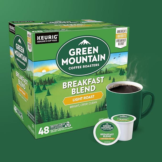 Green Mountain Coffee Roasters Breakfast Blend Single-Serve Keurig K-Cup Pods, Light Roast Coffee, 48 Count