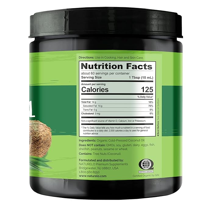 NATURELO Coconut Oil - Multi-Purpose Extra Virgin Coconut Oil for Skin, Organic Oil for Cooking, Unrefined Oil for Hair 32 oz (Pack of 2)