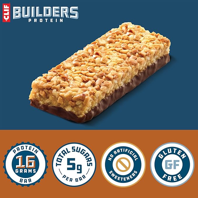 CLIF BUILDERS Protein Bars - Variety Pack - Crispy Almond Salted Caramel and Crispy Peanut Butter Chocolate Flavored - Reduced Sugar - Gluten Free - 16g Protein - No Artificial Sweeteners - 1.97 oz. (12 Pack)
