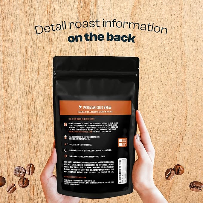 Peruvian Organic Cold Brew Coffee, Single Origin & Gourmet Beans, Tasting Notes Of Caramel With A Touch of Cherry & Orange, Medium Roast Coarse Ground Beans, 1 lb Coffee Bag