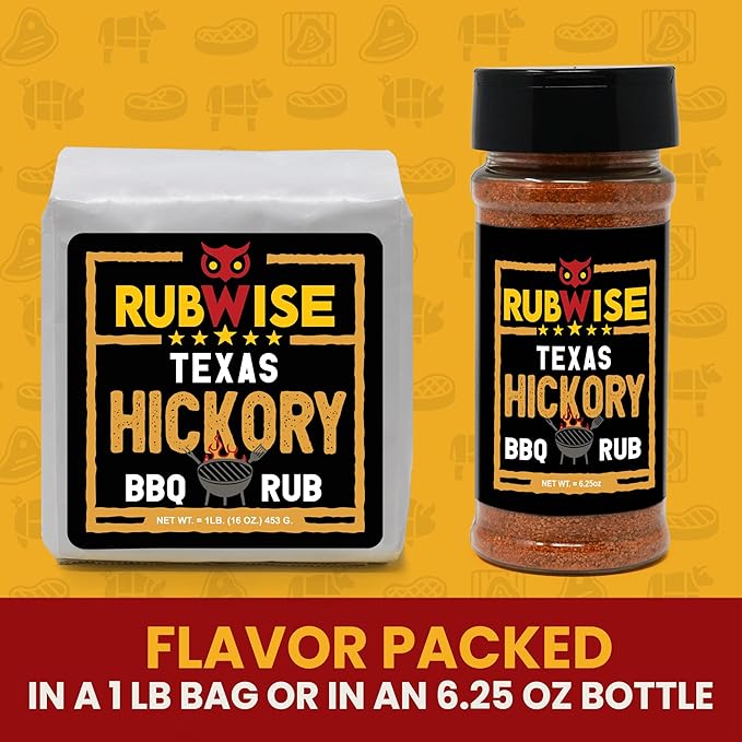 RubWise Texas Style BBQ Hickory Rub (1lb) No MSG | Meat Seasoning Spice & Dry Rub for Smoking and Grilling | Brisket Rub for Smoker, Chicken, Ribs, Pork | Smoke Powder Designed for Pellet Grill