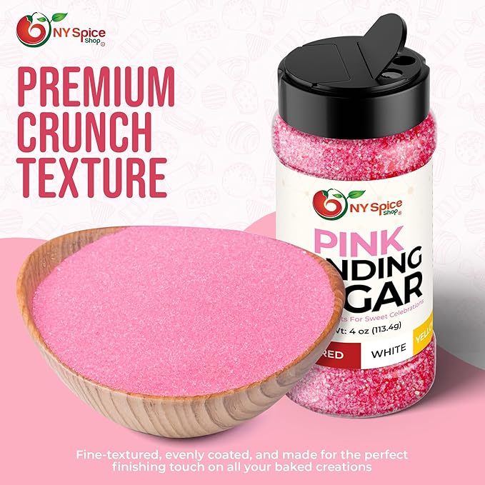 NY Spice Shop Pink Sanding Sugar - 4 Ounce Sweet Colorful Edible Sprinkles For Candy Dish - Sugar Sprinkles For Cake Decorating Cookies Basket & Dishes