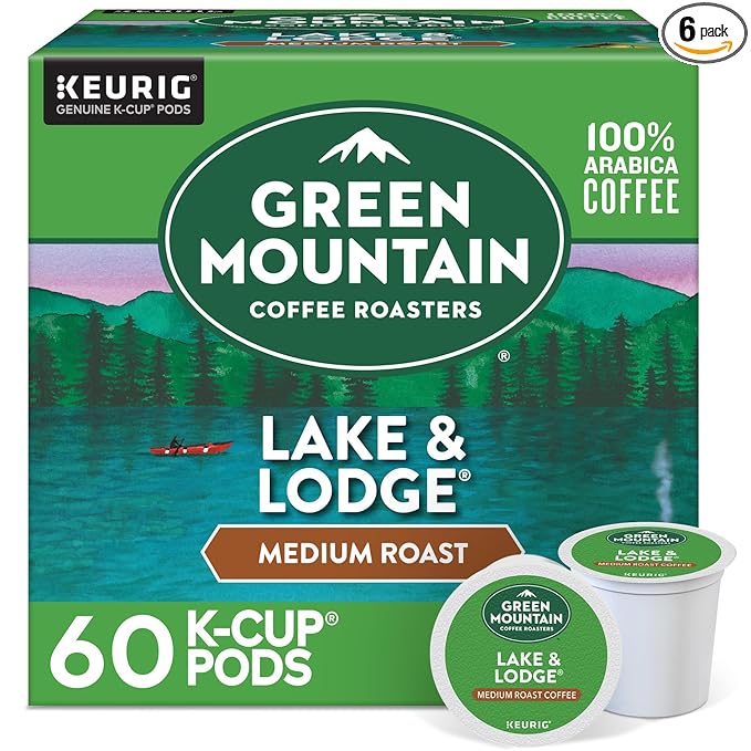 Green Mountain Coffee Roasters Lake and Lodge Blend Keurig Single-Serve K-Cup pods, Dark Roast Coffee, 60 Count (6 Packs of 10)