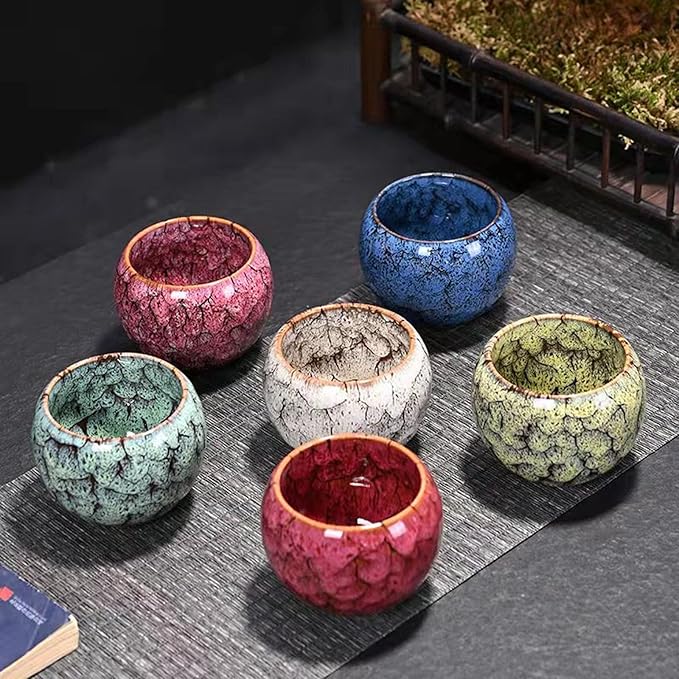 MQjzsh Chinese Japanese Traditional Ceramic Tea Cups, Mini Ceramic Kung Fu Tea Cups, Mate Cup Set, Tea, Espresso, 4-Piece Set for Home, Outdoor and Office