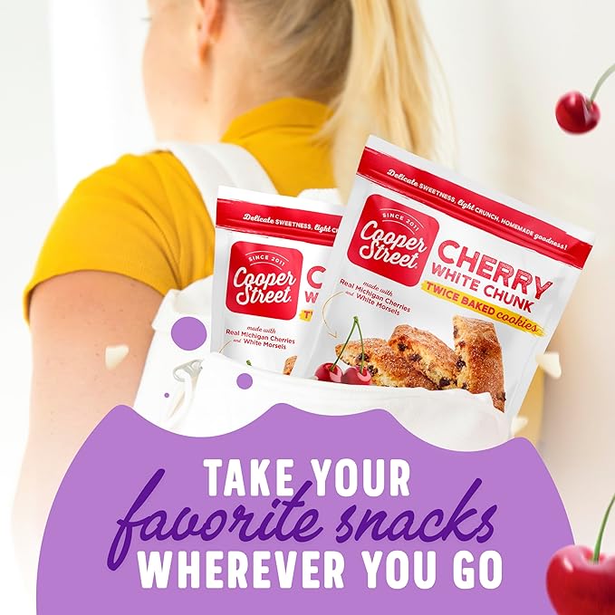 Cooper Street Italian Biscotti Cookies - Twice Baked Biscotti Style Cookie Biscuits in Delicious Cherry White Chunk Flavor | Crispy, Light and Healthy Cookies | Peanut & Dairy Free | 1.25oz - 24 Pack