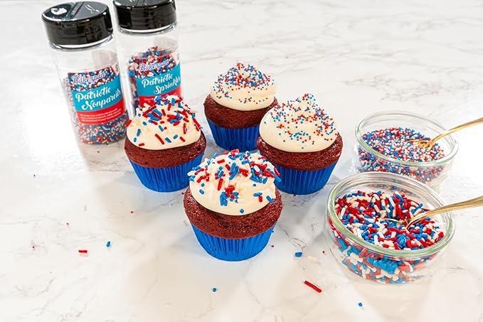 Bakerpan Patriotic Jimmies Sprinkles - 6 Ounces Edible Sprinkles for Cake Decorating, Cupcakes, Ice Cream, Cake Decorations (Made in USA)