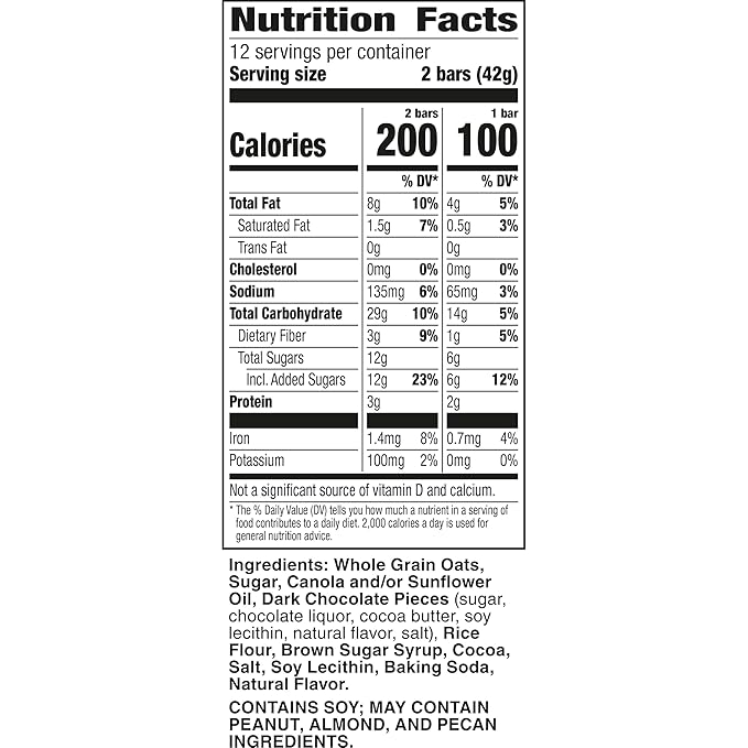 Nature Valley Crunchy Granola Bars, Oats 'n Dark Chocolate, 24 Bars, 17.88 OZ (12 Pouches)