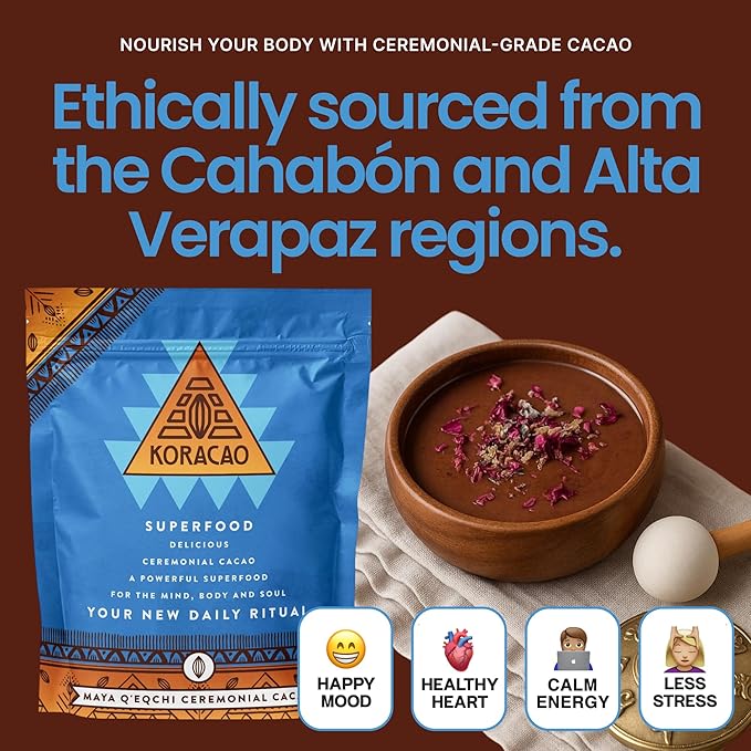 KORACAO Sustainably Harvested Guatemalan Cacao | Maya W'Eqchi Ceremonial Cacao | Ideal Superfood Drink Mix for Everyday Bliss | Enhance Your Spiritual Journey with Ancient Superfood Delight - 450g
