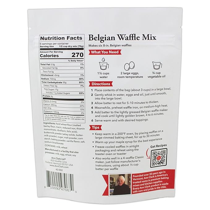 Ann Clark Gourmet Belgian Waffle Mix, 16 oz. Made in USA