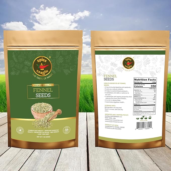 Spice Magic Fennel Seeds | Whole Fennel Seed 7oz (200g), 100% Natural, Fresh, Gourmet Spices and Seasonings for Cooking and Baking I Non-GMO I Indian Origin