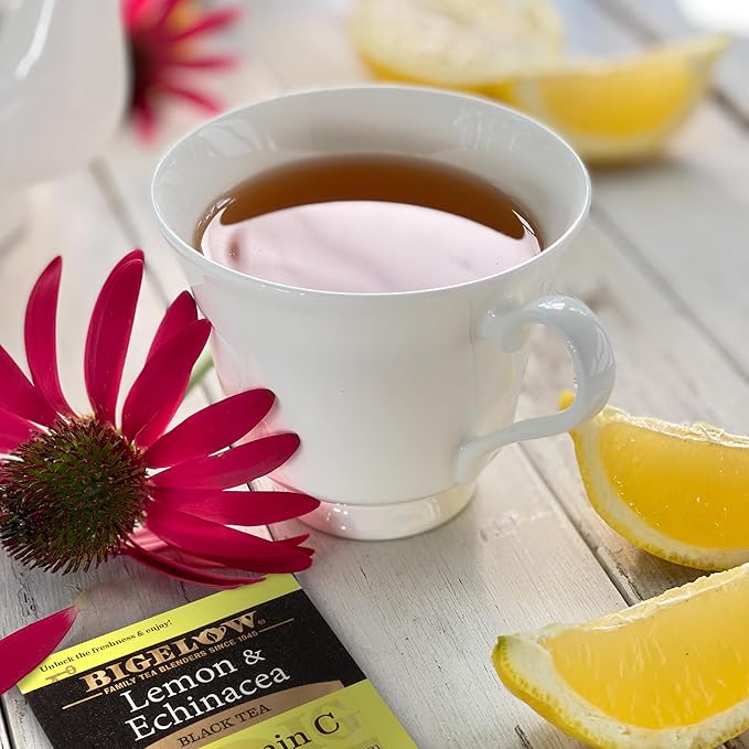 Bigelow Tea Lemon & Echinacea Plus Vitamin C Black Tea, Caffeinated Tea with Lemon and Echinacea, 18 Count Box (Pack of 6), 108 Total Tea Bags