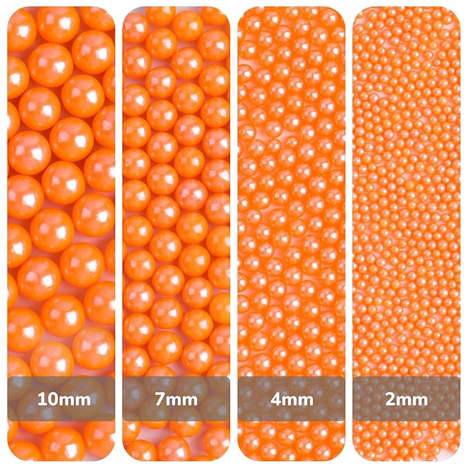 Orange Pearl Sprinkles for Cake Decorating, 11.3 Oz Edible Pearls Sugar 4 Sizes Gift Box Set for Baking Cookie Ice Cream Cupcake Toppings