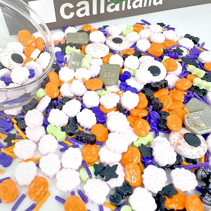 癤풥alloween Confetti Sprinkles Bulk Tombstone Bat and Pumpkin for Cake Decorating, Edible Eye Themed Sprinkles for Cookie Decorating, Chocolate Desserts, Cupcakes, Ice Cream Decoration