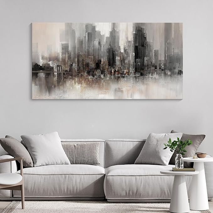 Living Room Wall Decor Framed Wall Art Large Cityscape New York Wall Decor Canvas Print Brooklyn Bridge Themed Painting Modern Canvas Wall Art for Bedroom 24x48